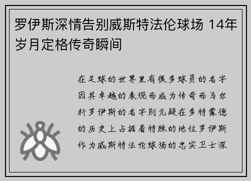 罗伊斯深情告别威斯特法伦球场 14年岁月定格传奇瞬间